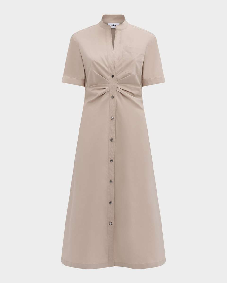 Noor Ruched Stretch Cotton Midi Shirtdress